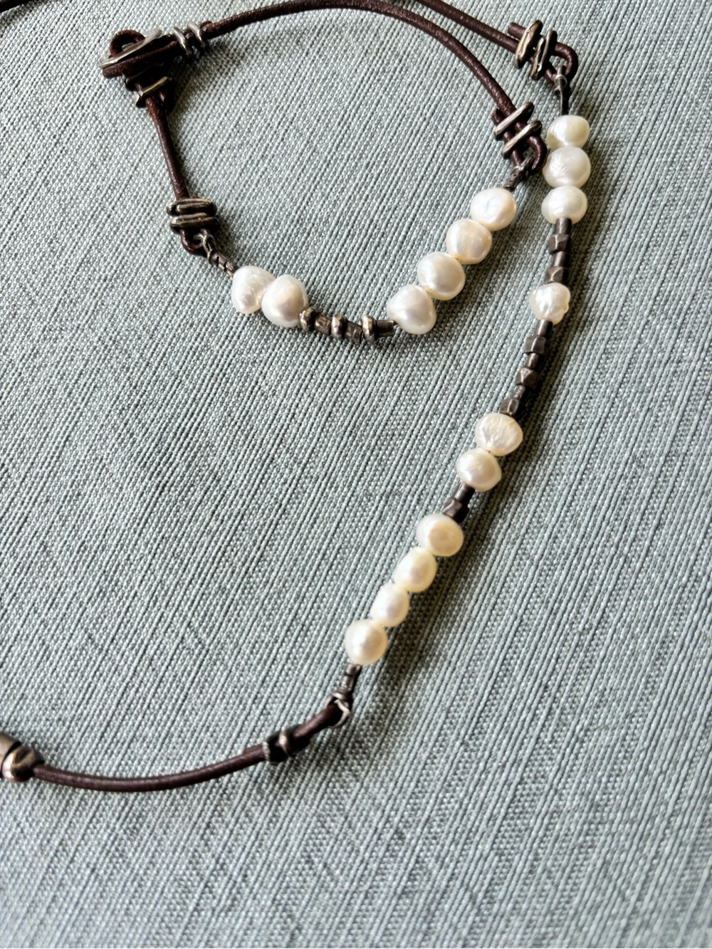 Silpada Pearl, Sterling and Brown Leather Layering Necklace with Bracelet Boho - Picture 3 of 7